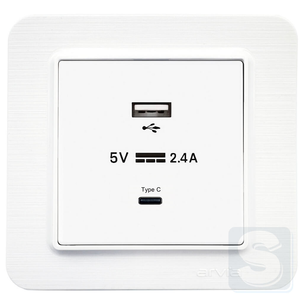 Розетка USB-A + USB-C 5V-2.4A Arvia Electric Lavin Белый